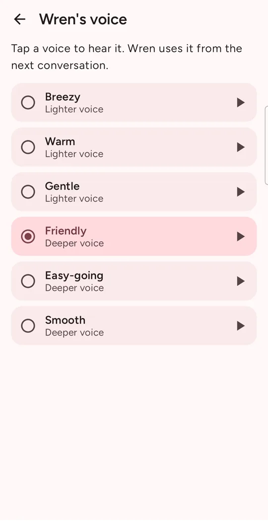 Choosing Darcy's voice: Breezy, Warm, Gentle, Friendly, Easy-going, Smooth