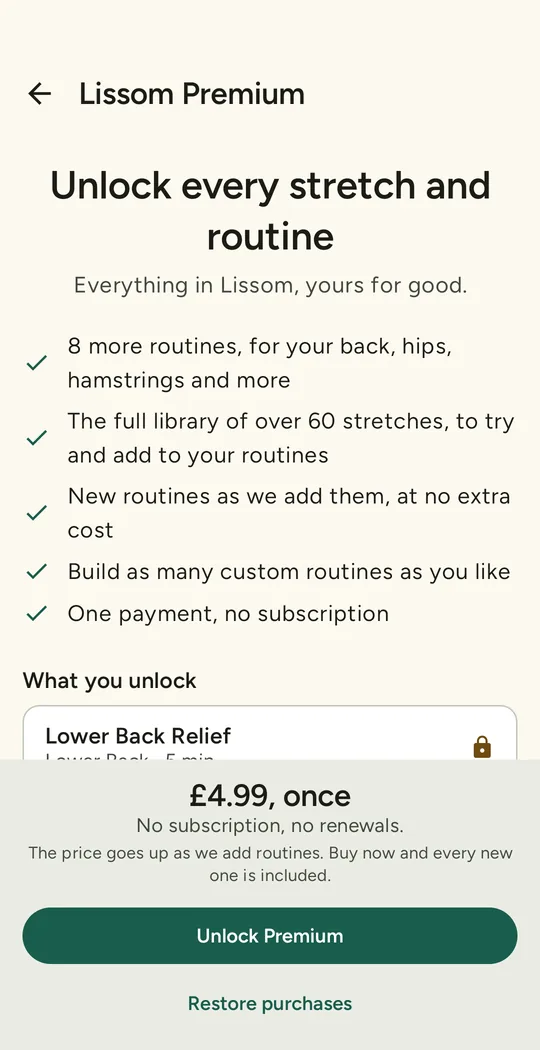 The Lissom Premium screen: £4.99, once