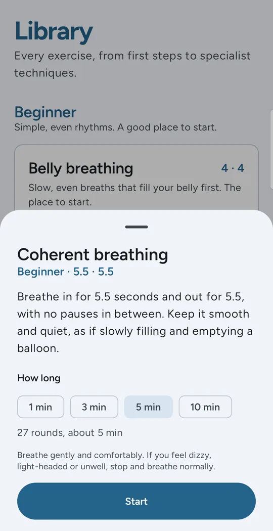 Coherent breathing: how to do it and a choice of 1, 3, 5 or 10 minutes