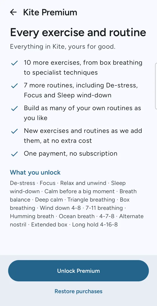 The Vayu Premium screen: every exercise and routine, one payment