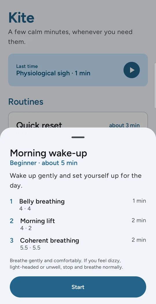 The Morning wake-up routine: belly breathing, morning lift and coherent breathing, about 5 minutes